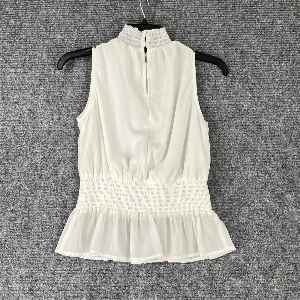 Japna Womens‎ S Lace Peplum Blouse Ivory Sleeveless Smocked Ruffle Feminine Chic - Picture 4 of 8